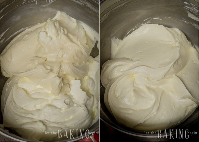 Combining all the mixtures to make creamy sour cream frosting.