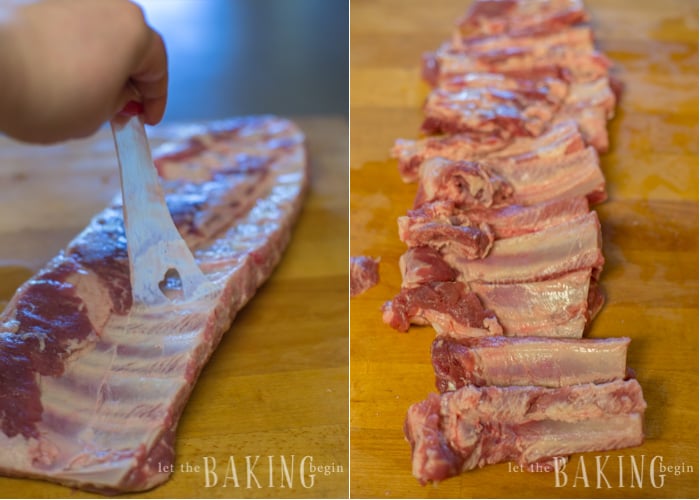 Removing skin and trimming pieces for Instant Pot ribs