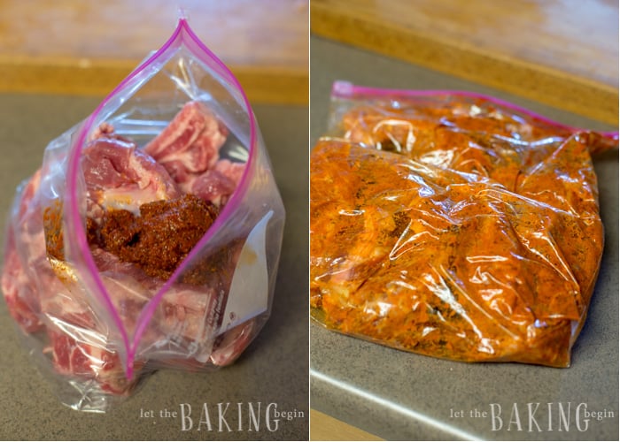 Ziplock bag filled with Instant Pot ribs and rub ingredients. 