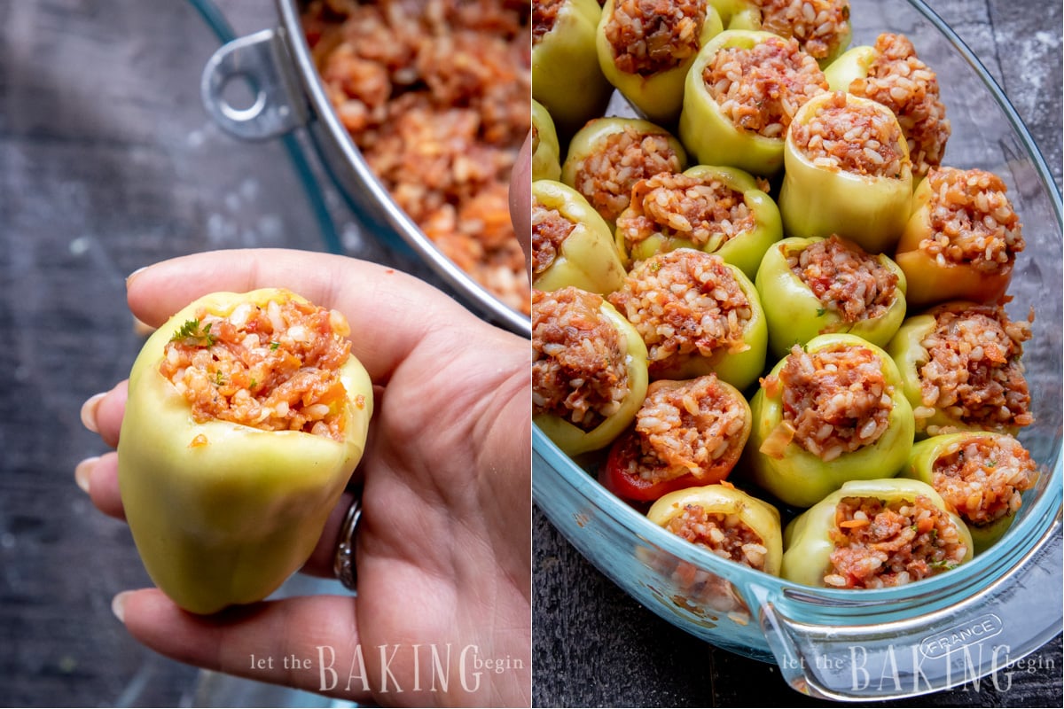 Stuffed mini Peppers with Beef Rice are my kids favorite Stuffed Peppers Recipe. They are filled with flavorful mixture of fluffy rice and delicious beef, then oven cooked until tender perfection. Top with cheese for melty perfection or sour cream for extra creaminess.