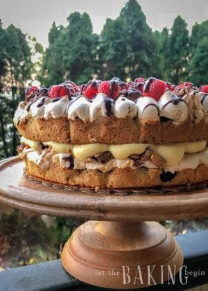 This Polish Cake is a combination of soft shortbread cake layers, tart jam, crunchy meringue, roasted walnuts and sandwiched with buttercream custard.