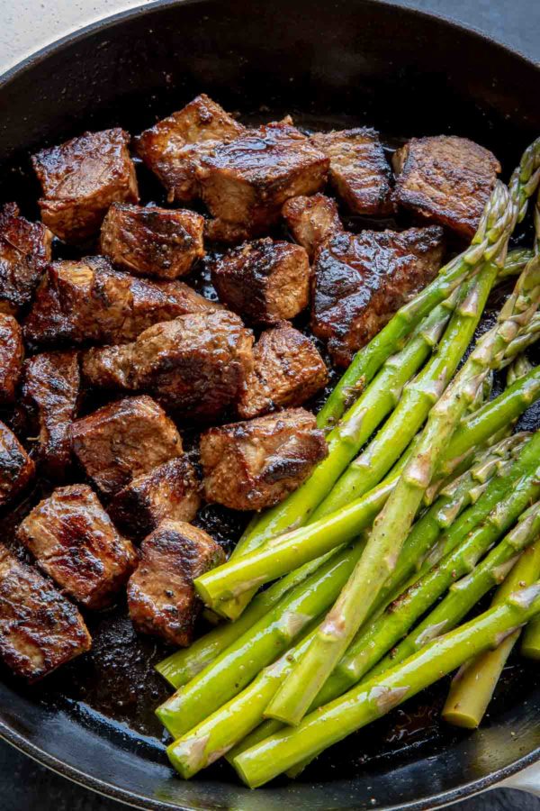 Steak Bites - Juicy beef, seared over high heat in a cast iron skillet is the best way to cook steak quickly.