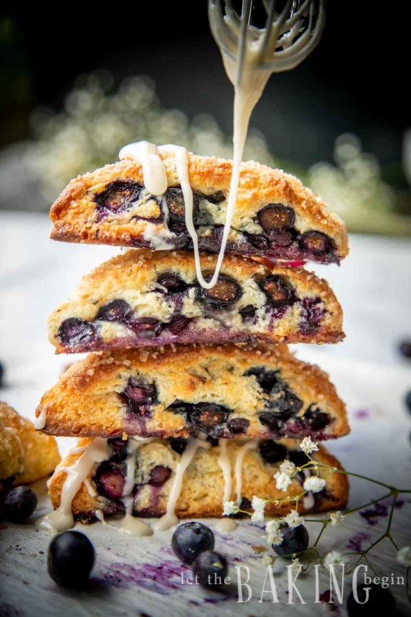 Stack of Blueberry Scones with Lemon Drizzle