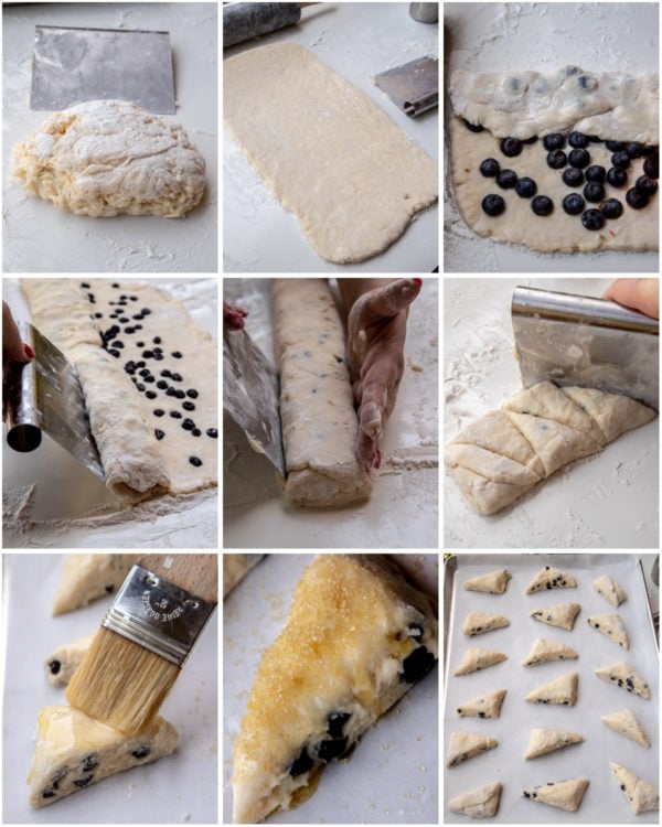 Step by step pictures for making blueberry scones.