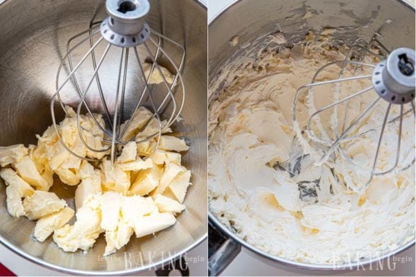Chunks of butter being whipped together to create Spartak buttercream. 