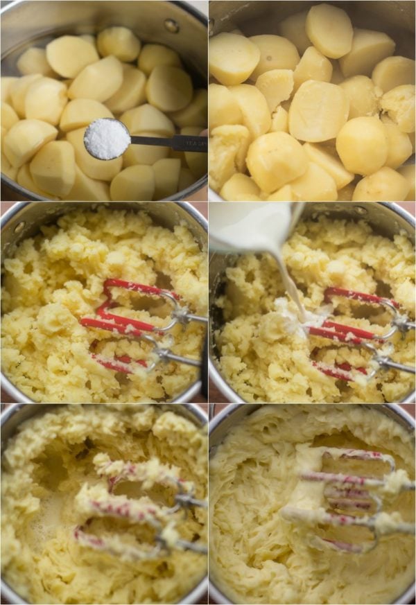 Visual step by step directions for how to make mashed potatoes. 
