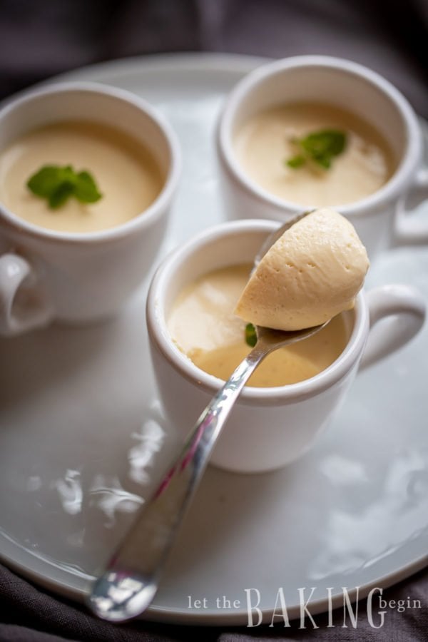 Creamy panna cotta recipe made in 3 white tea cups