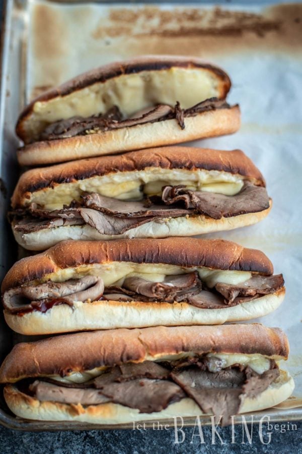Philly cheesesteak sandwich on a hoagie roll 