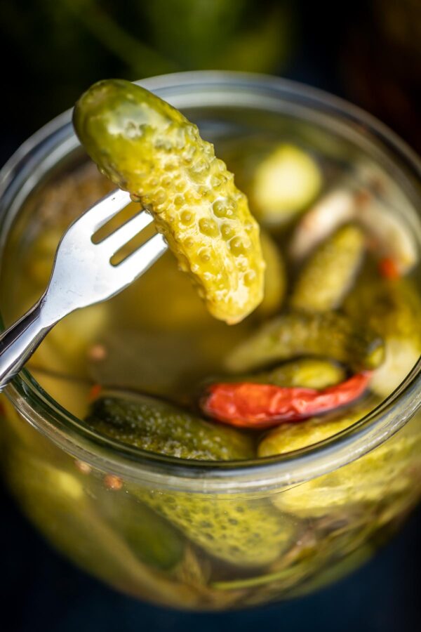 Close up of the finished product from a dill pickle recipe