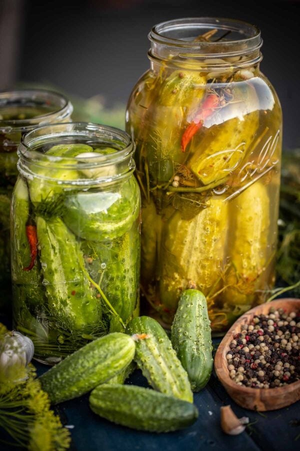 2 sets of quick pickles in jars