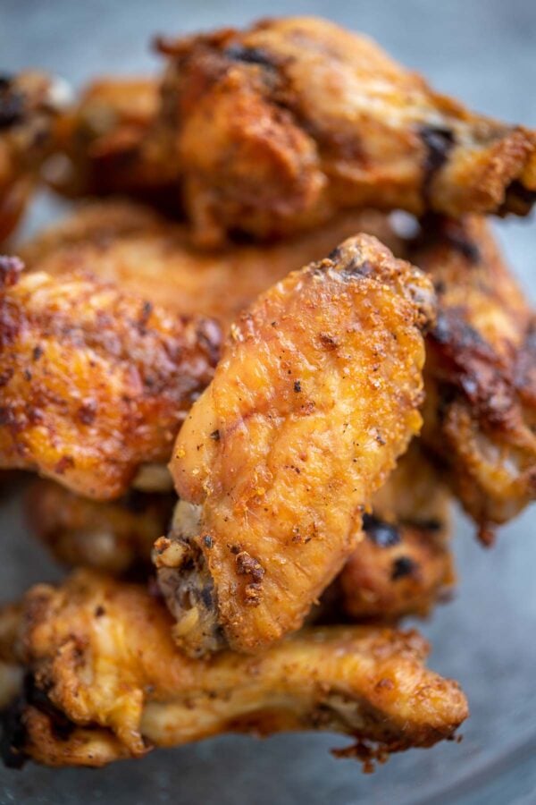 Close up of the crispy skin on a baked wings recipe