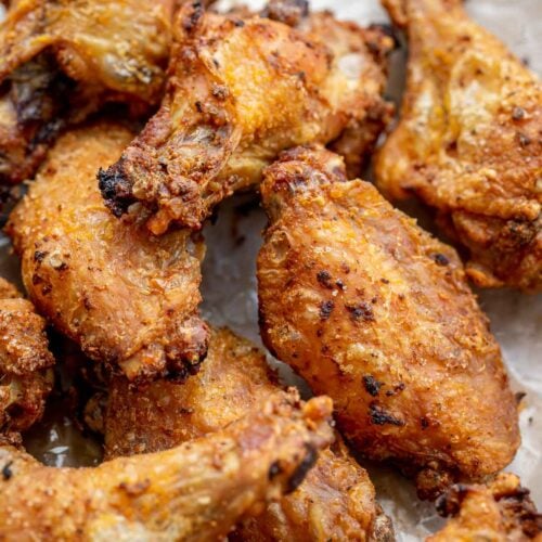 These crispy baked chicken wings taste just like the fried version. You will NEVER guess what the secret to getting crispy skin is!