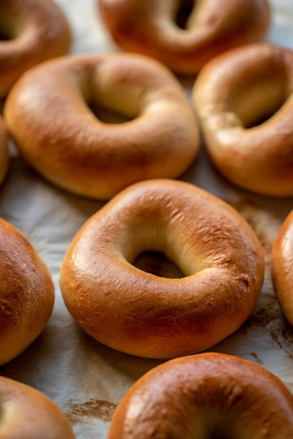 Close up view of bagels.