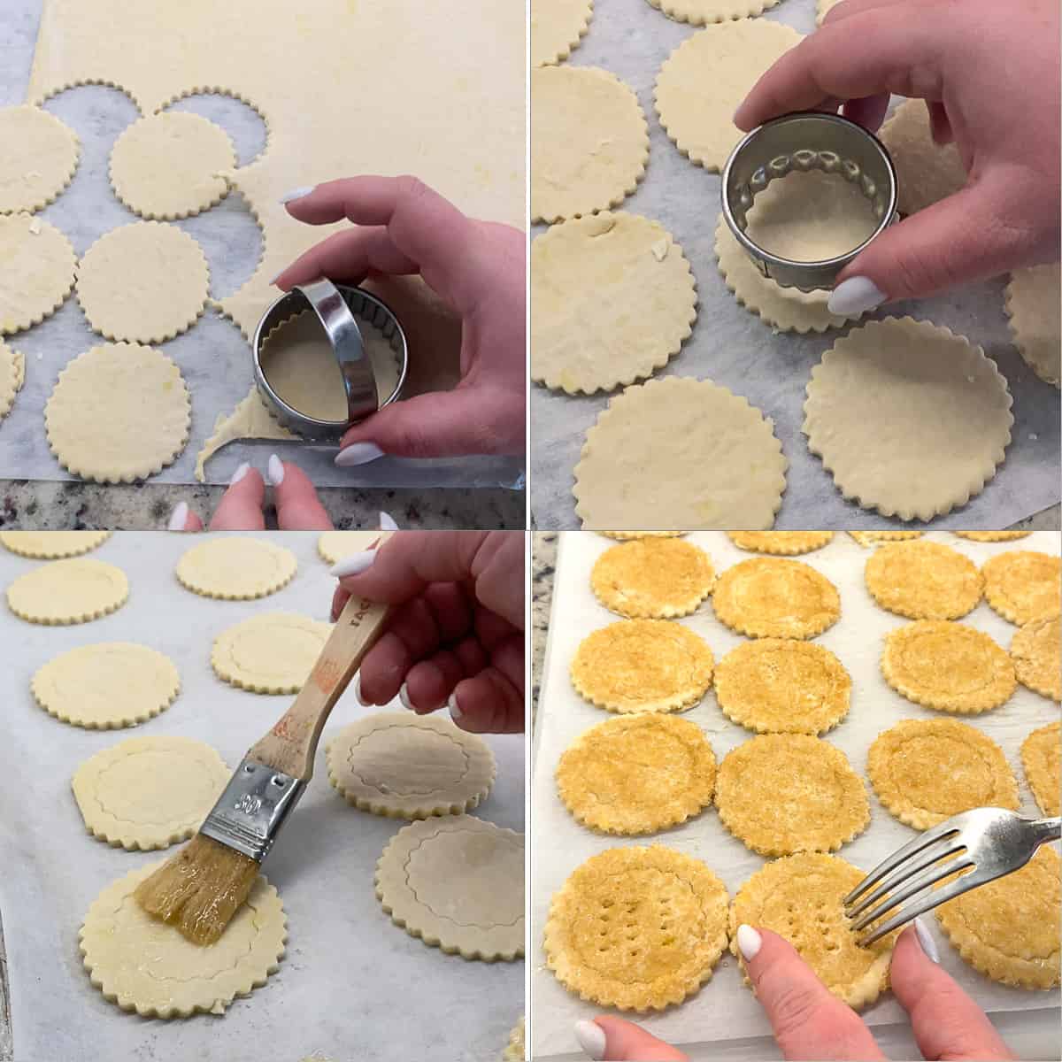 Step by step process of the puff pastry tarts being made